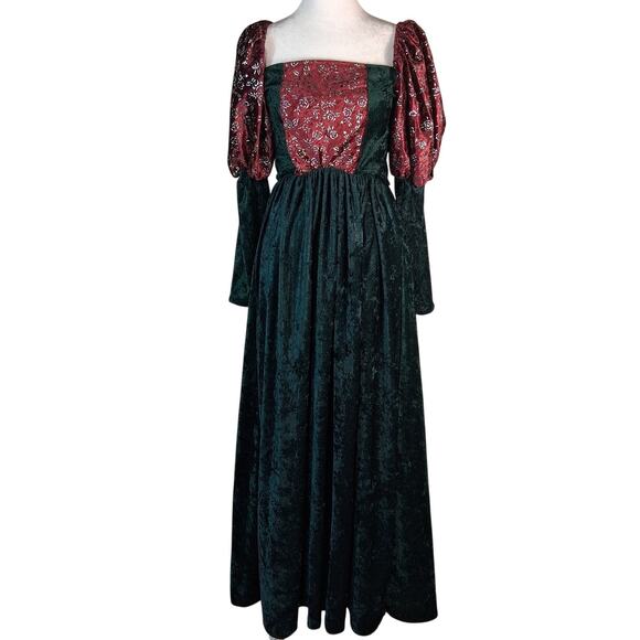 Vintage Medieval Dress Halloween Costume Red Green Velvet Renaissance Cosplay - Picture 1 of 8